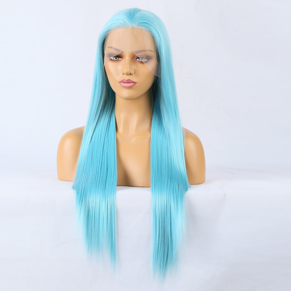Blue Wig Front Lace Big Lace Ladies Chemical Fiber Wig Headgear Lace Wigs Long Straight Hair - V.I.P Digital Presence