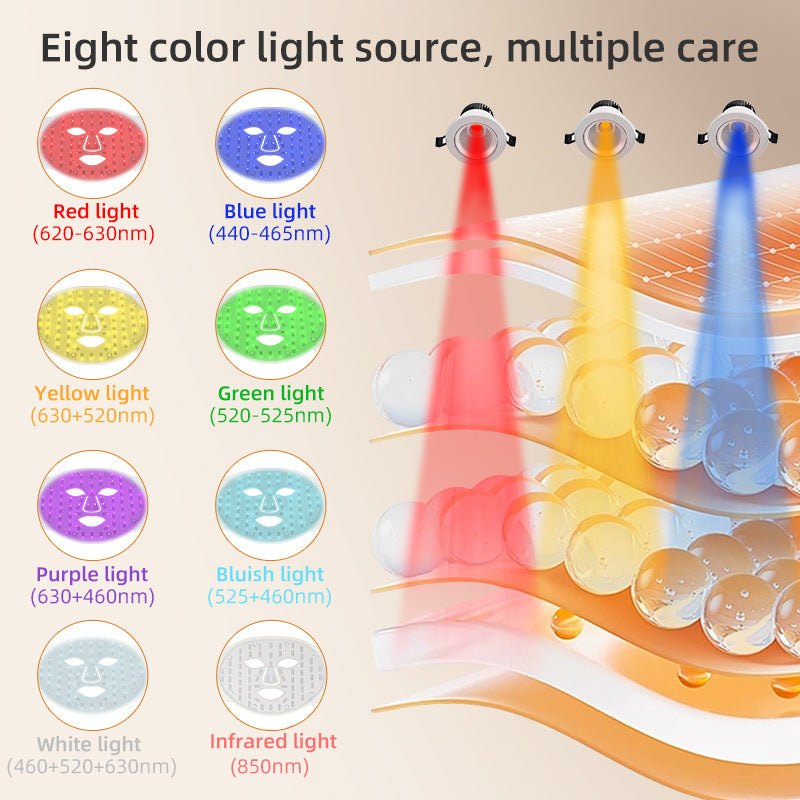 Skin rejuvenating facial mask LED household silicone beauty mask eight color photon spectrum silicone large row lamp - V.I.P Digital Presence