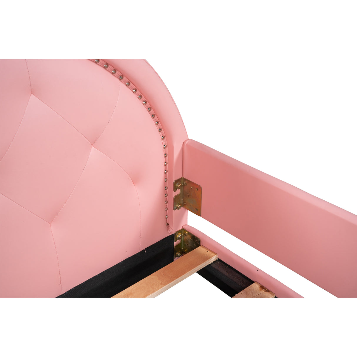 Twin Size Upholstered Daybed with Carton Ears Shaped Headboard Pink