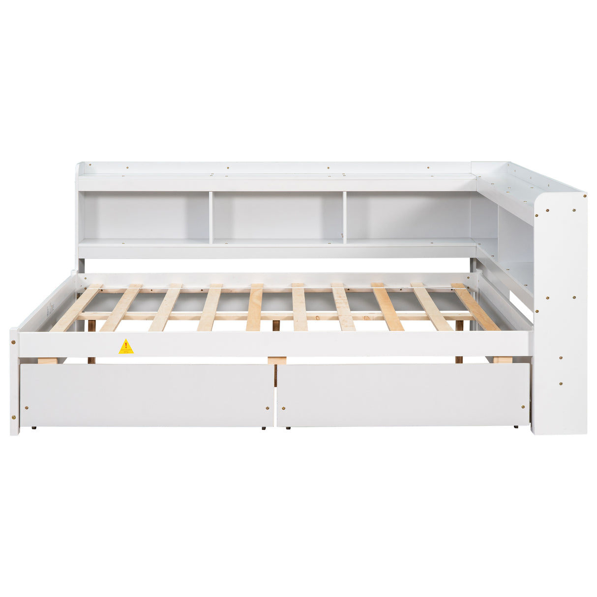 Full Bed with L-shaped Bookcases, Drawers ,White - V.I.P Digital Presence