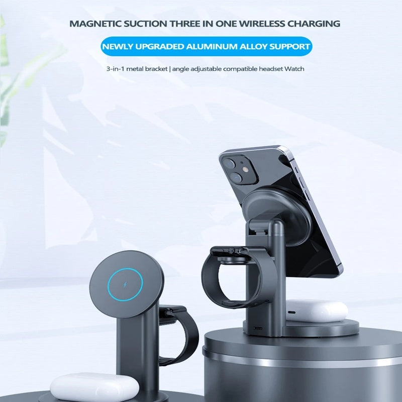 Magsafe Magnetic 3 in 1 Wireless Charger Stand 15W Fast Charge Mobile Phone Watch Headphones - V.I.P Digital Presence