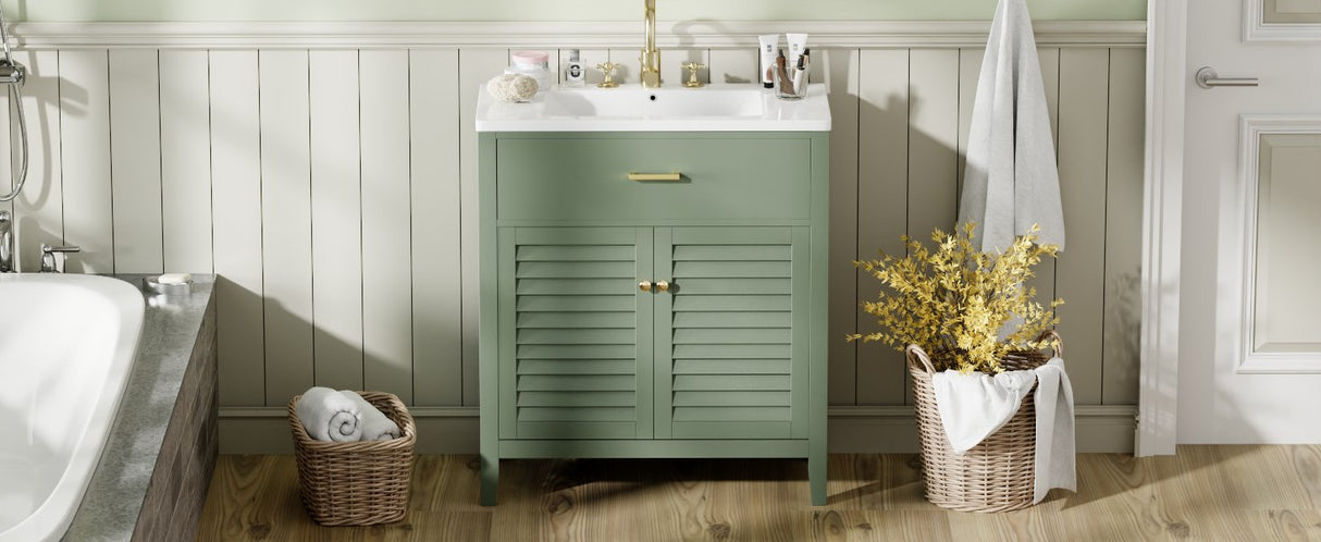 30-Inch Bathroom Vanity with Ceramic Sink Combination, Ample Storage - Features 1 Pullout and Multifunctional Shelf Dividers - V.I.P Digital Presence