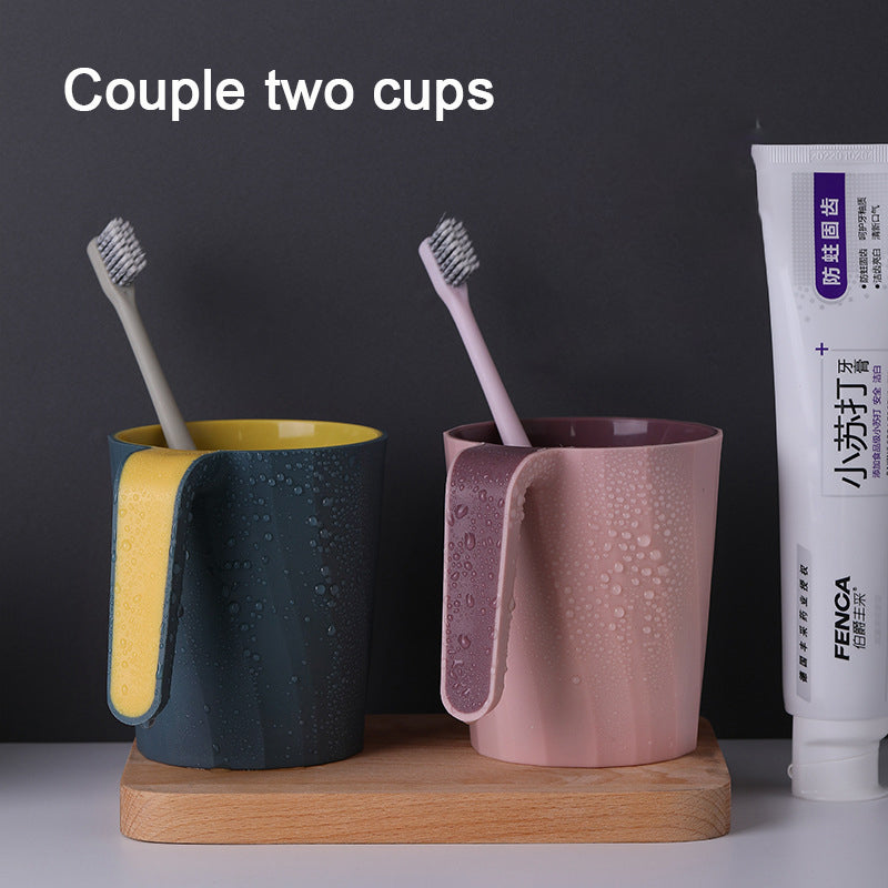 Creative Simple Mouthwash Cup INS Striped Non-Slip Water Cup Double-Layer Plastic Handle Thread Couple Mouthwash Toothbrush Cup - V.I.P Digital Presence