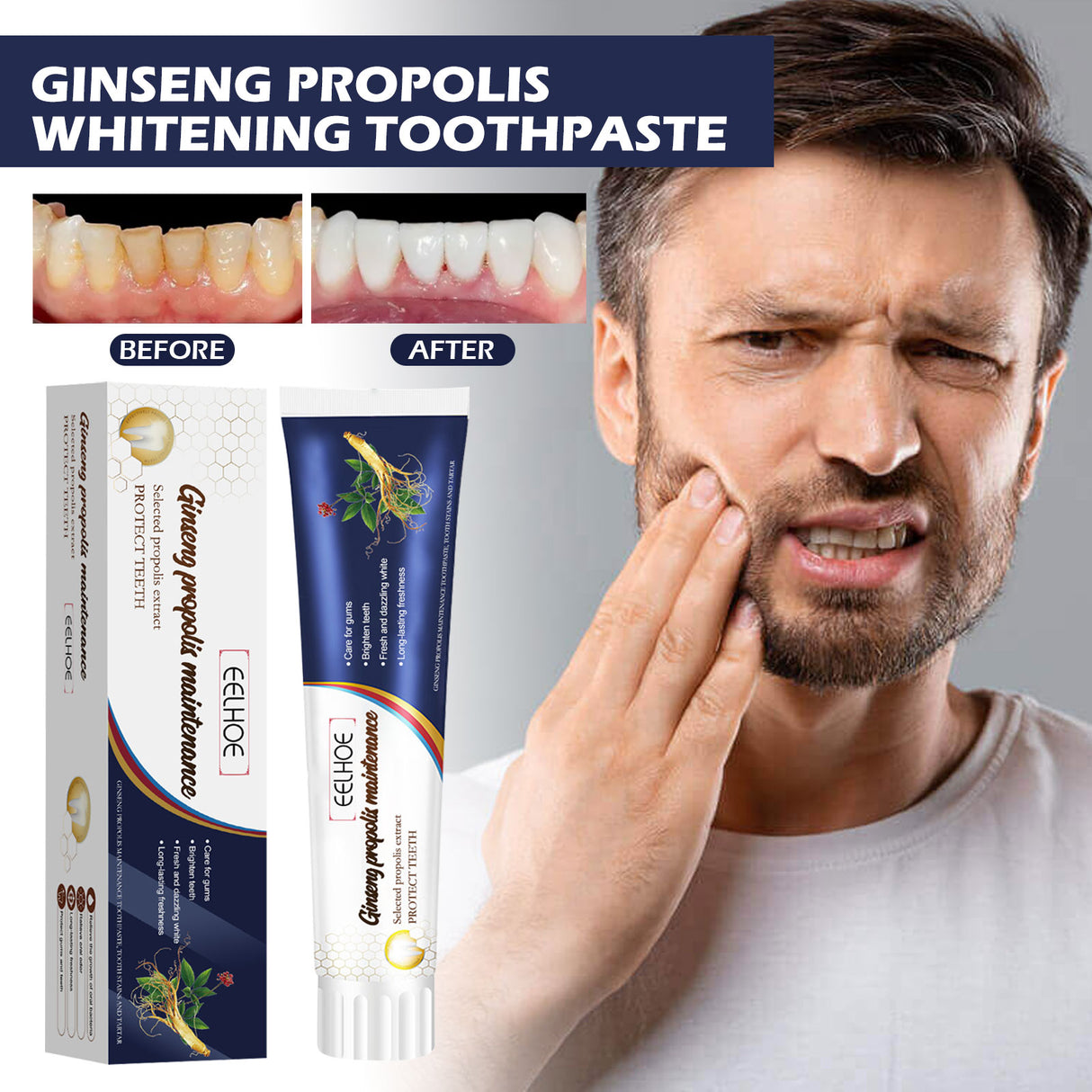 Ginseng Propolis White Toothpaste, Cleaning Stains Bad Breath, Teeth And Gums Care White Toothpaste - V.I.P Digital Presence