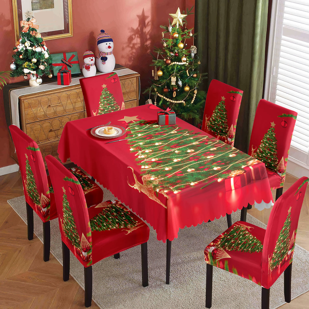 Christmas printed tablecloth, chair cover, waterproof, oil resistant, festive decoration, dining table cloth, chair cover, universal household use - V.I.P Digital Presence