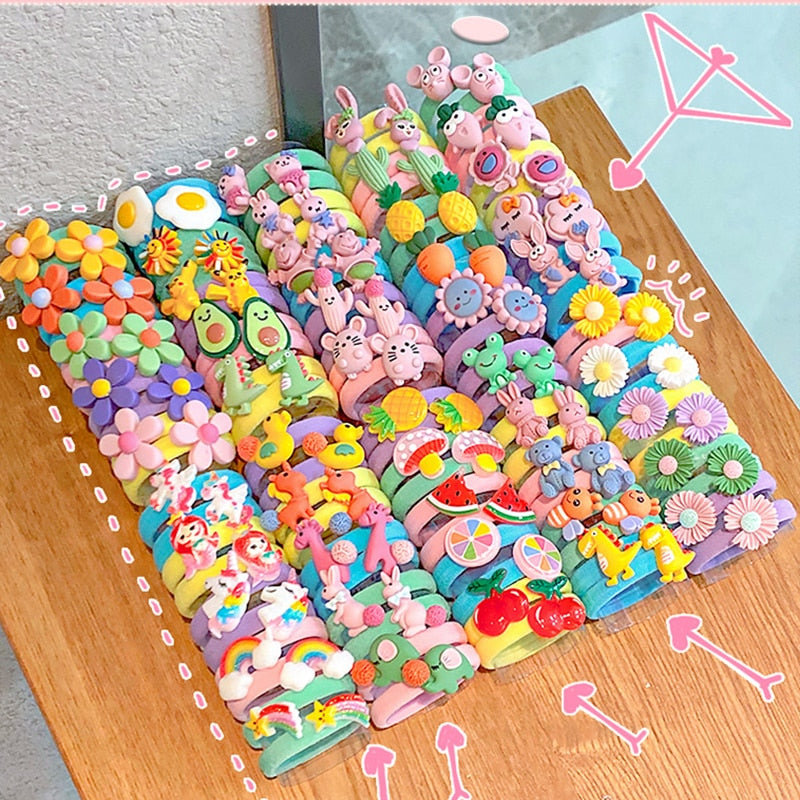 10PCS/Set Rainbow Cartoon Character Fruits Flower Nylon Elastic Hair Bands Women Girl Sweet Rubber Hair Tie Scrunchie Headwear - V.I.P Digital Presence