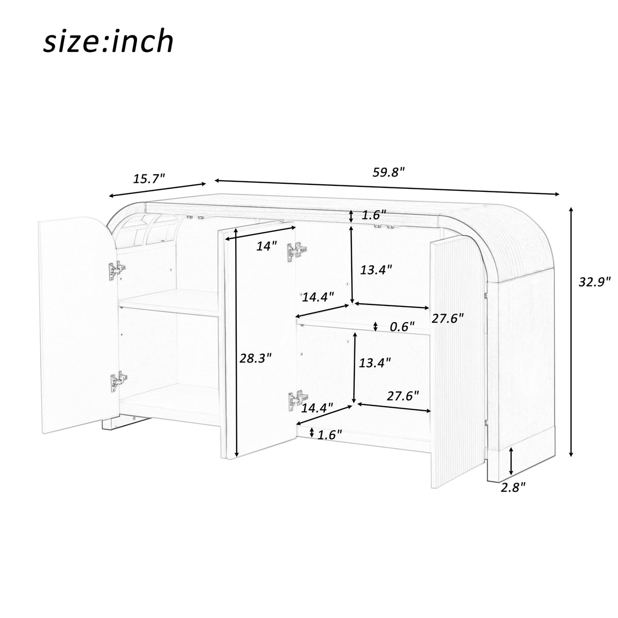 U-STYLE four door curved corner design wavy door panel cabinet with adjustable shelves - V.I.P Digital Presence