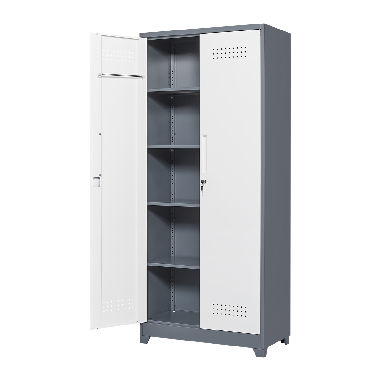 Metal storage cabinets, lockable cleaning tool cabinets, high broom tool organizers, and large storage cabinets in storage store - V.I.P Digital Presence