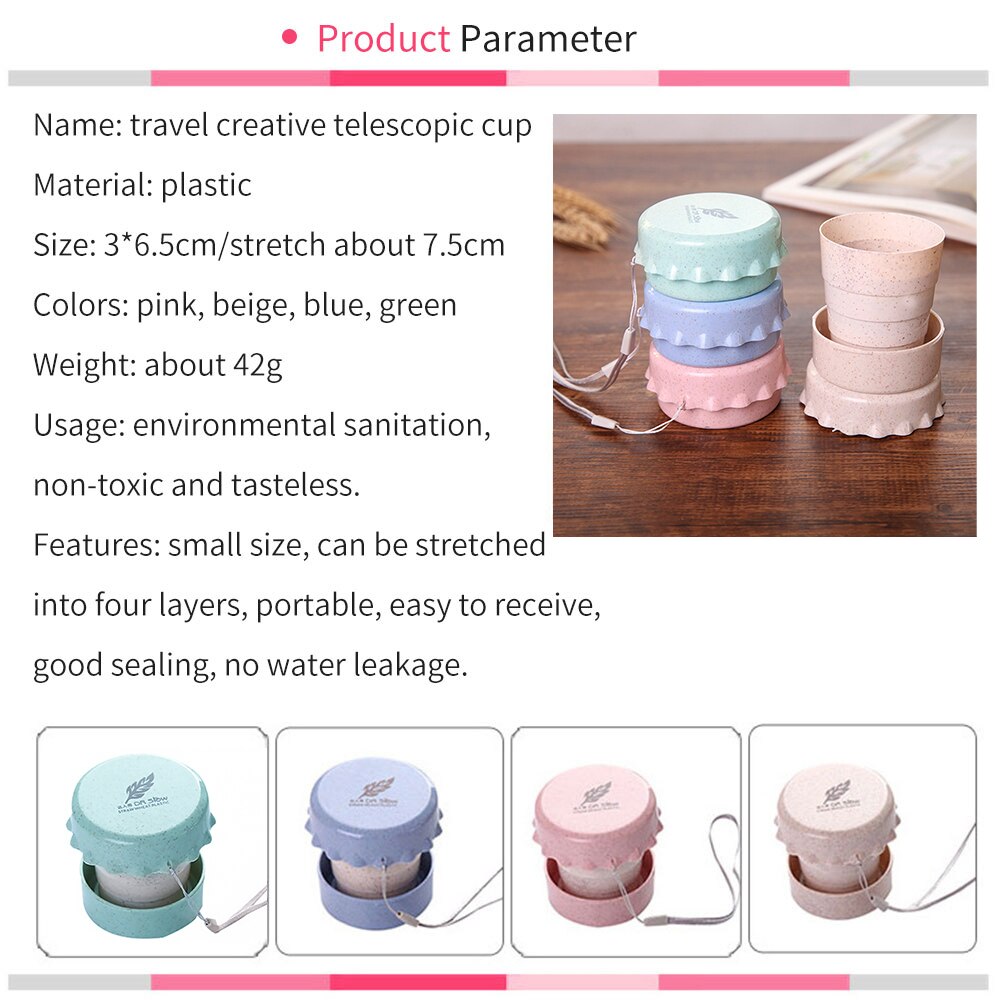Portable Straw Wheat Plastic Telescopic Drinking Collapsible Folding Cup Travel Camping Convenient Easy To Carry Travel Bottle