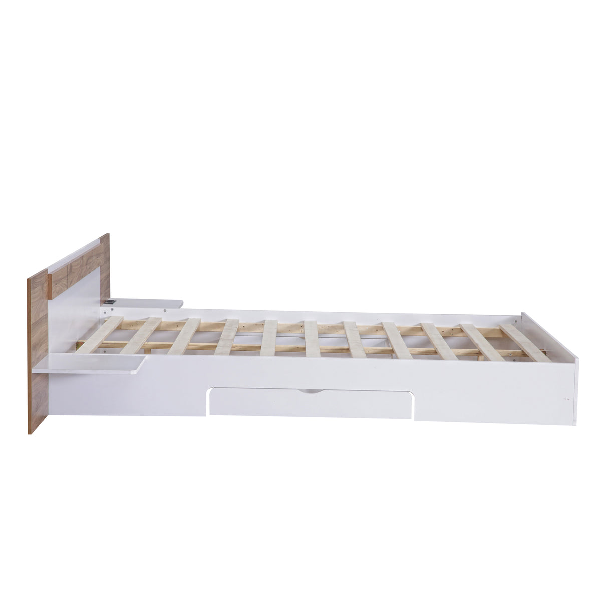 Queen Size Platform Bed with Headboard, Drawers, Shelves, USB Ports and Sockets White