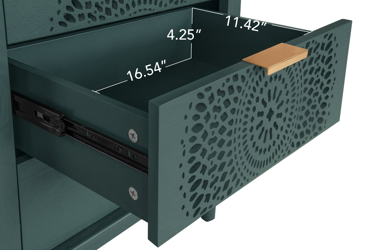 Hollow-Carved 3 Drawer Dresser Storage Chest with Metal Handles For Living Room Bedroom - V.I.P Digital Presence