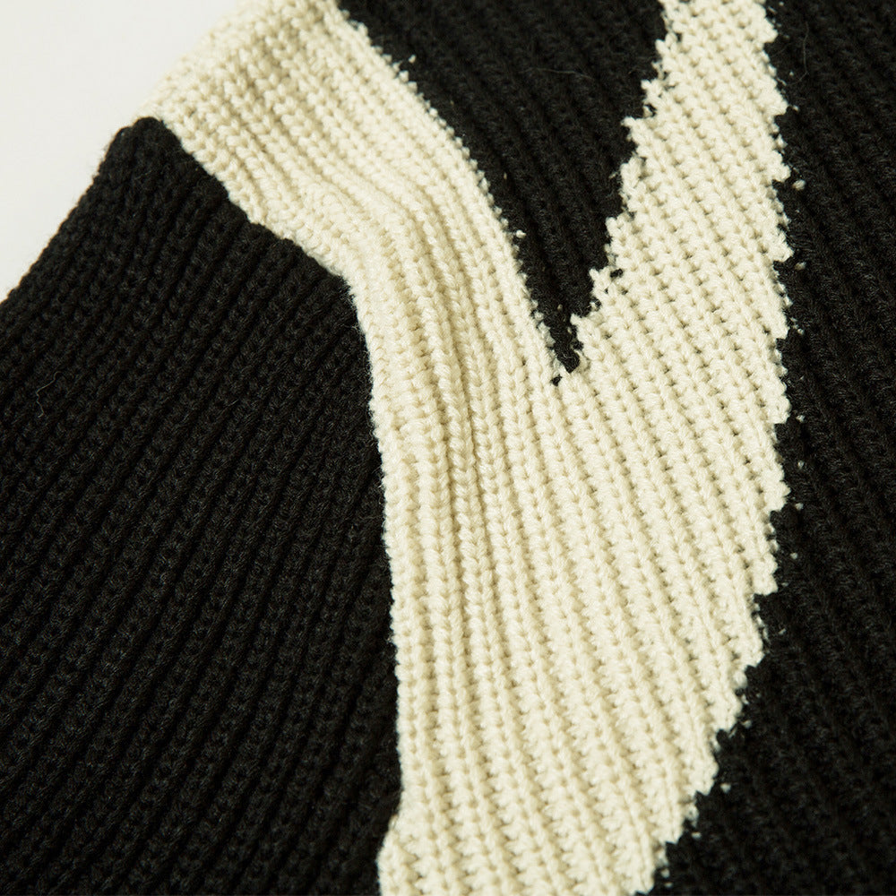 Color Block Zipper Cardigan Sweater Men's Autumn Street Style Stand Collar Long Sleeve Loose Knitwear - V.I.P Digital Presence