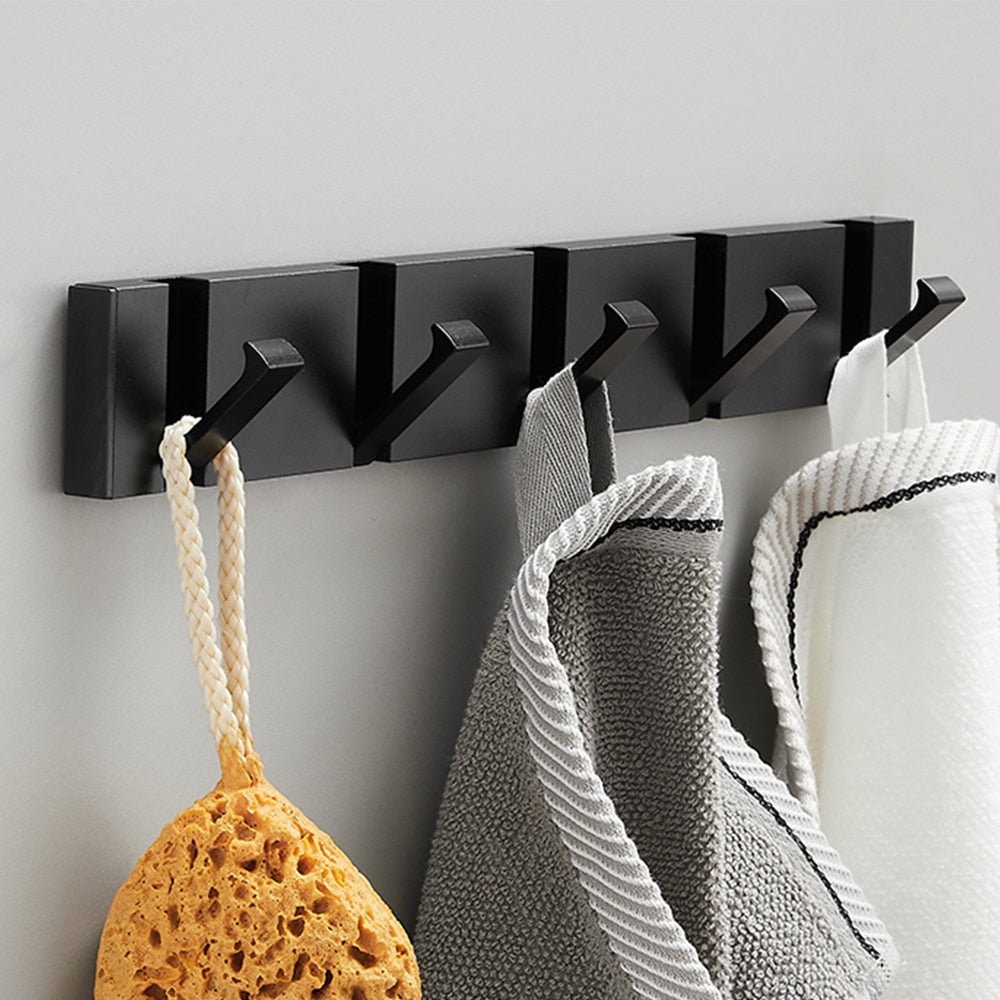 Folding Towel Hanger 2ways Installation Wall Hooks Coat Clothes Holder for Bathroom Kitchen Bedroom Hallway, Black Gold - V.I.P Digital Presence