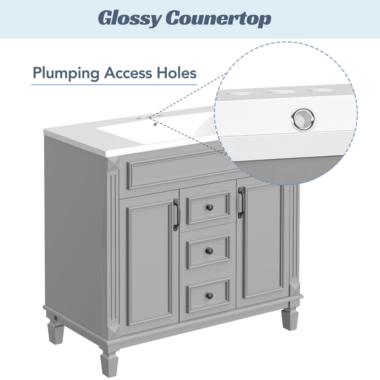 36'' Bathroom Vanity with Top Sink, Modern Bathroom Storage Cabinet with 2 Soft Closing Doors and 2 Drawers, Single Sink Bathroo - V.I.P Digital Presence