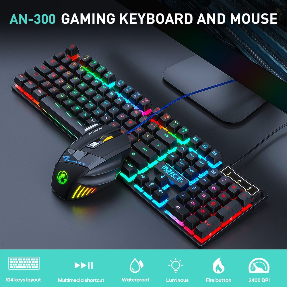 Wired gaming keyboard floating keycap rainbow backlit keyboard and mouse set AN-300 - V.I.P Digital Presence