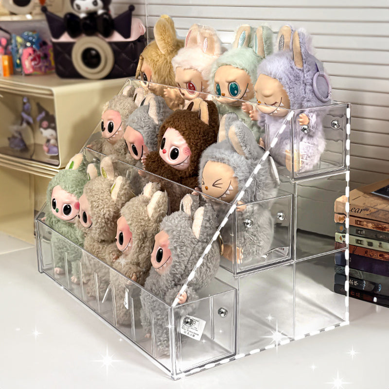 Spacious 3-Layer Display Shelf for Labubu Dolls and Handmade Blind Boxes, Stepped Transparent Acrylic Storage Solution - V.I.P Digital Presence