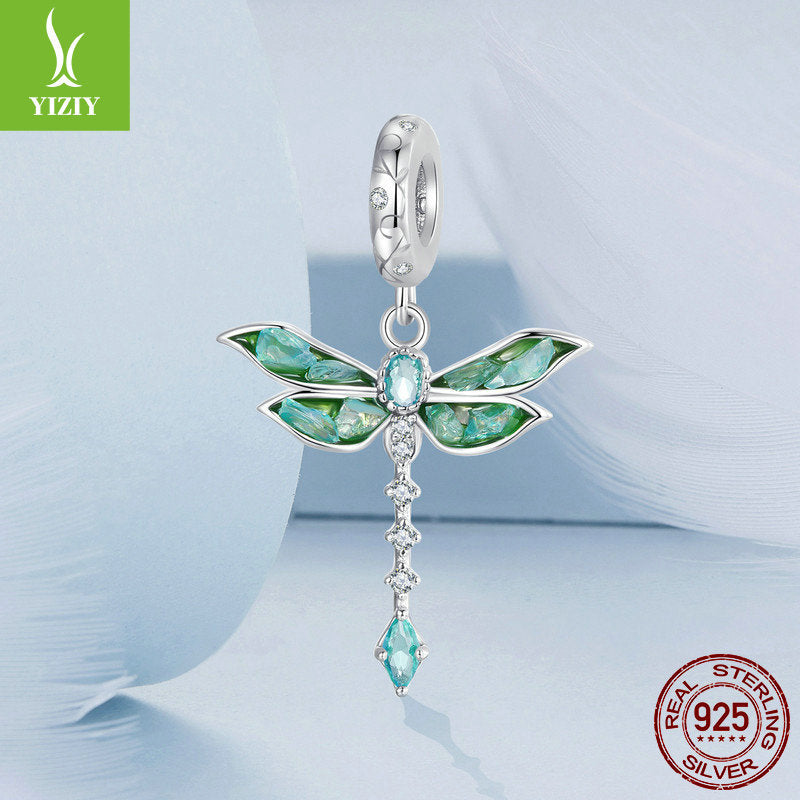 Silver Charm Original Retro Green Dragonfly DIY Pendant Accessories Charm Lucky s925 Pure Silver Insect Beads - V.I.P Digital Presence