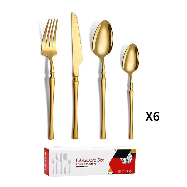 Small waist stainless steel knife, fork, and spoon set of 24 pieces, gold steak knife, fork, stainless steel tableware set, coffee spoon - V.I.P Digital Presence