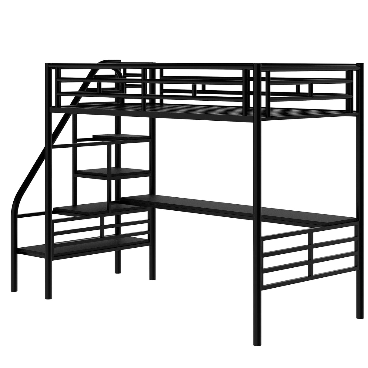 Metal Loft Bed Frame with Desk No Box Spring Needed Twin Black