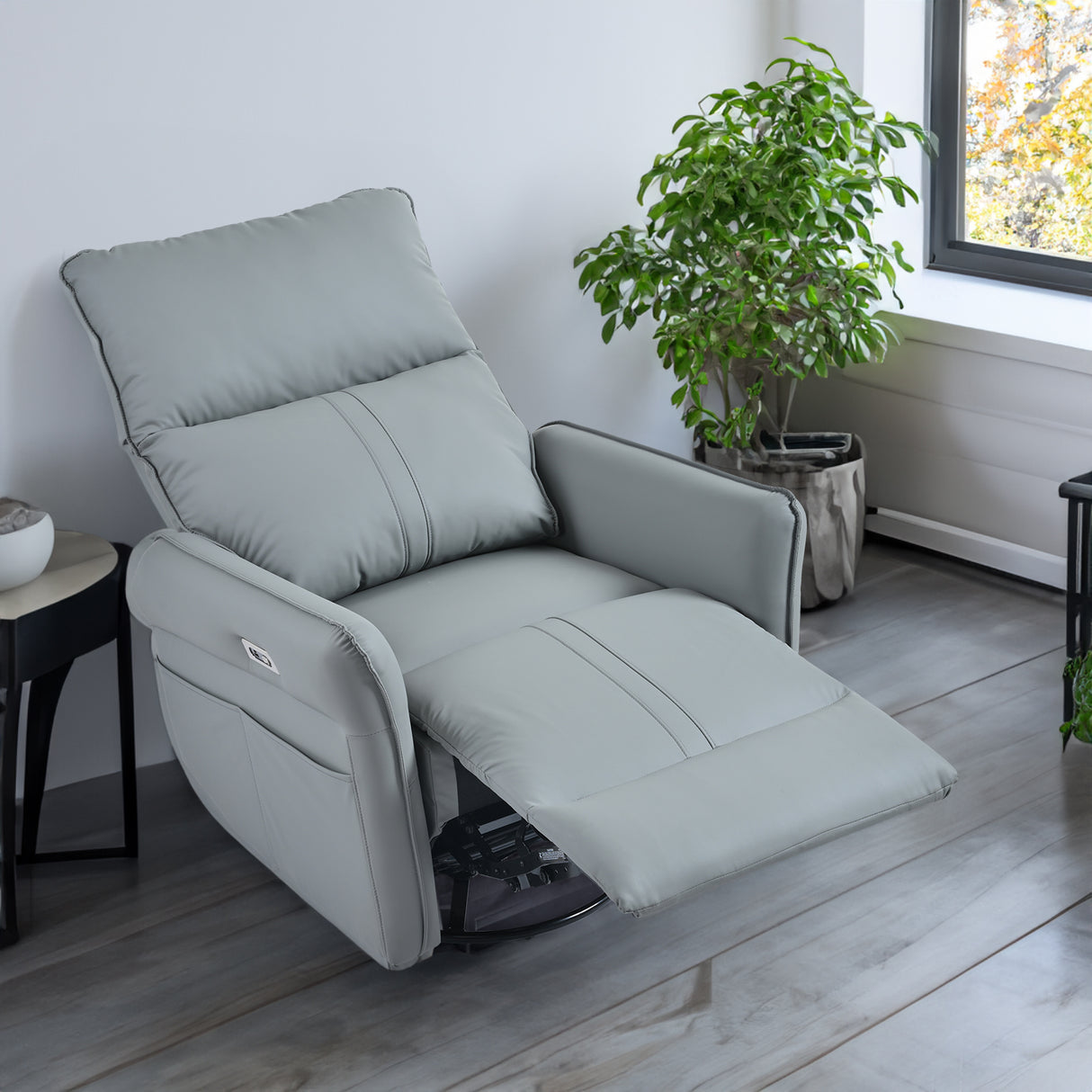 Adult electric swivel rocking chair, 270 ° swivel rocking chair, single sofa lounge chair (blue gray) - V.I.P Digital Presence