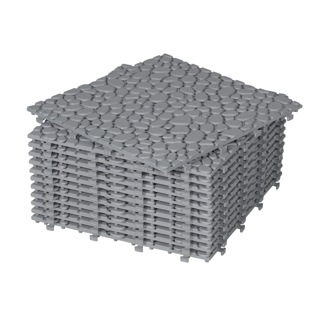 12 x 12 inch gray interlocking deck tiles, plastic waterproof pebble pattern, pack of 12 pieces - V.I.P Digital Presence