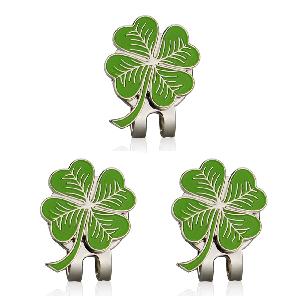 Four Leaf Clovers Golf Ball Marker with Golf hat clip Wholesale Golf Accessories for golfer gift alloy Lucky clover marker