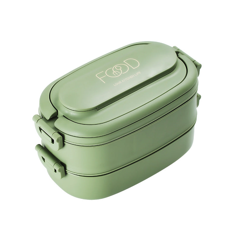 Japanese style simple portable microwaveable double layer partition lunch box bento box with cutlery - V.I.P Digital Presence