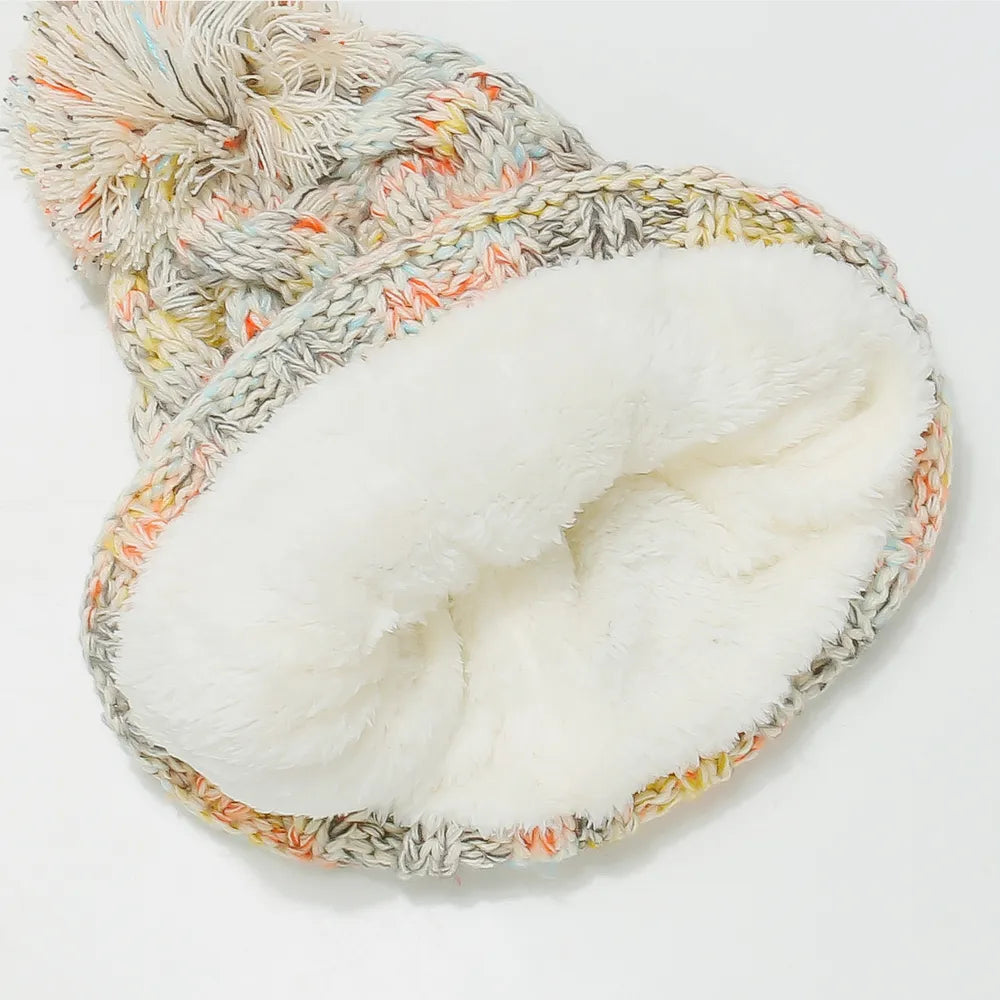 Contrast Cable-Knit Hat with Pompom - V.I.P Digital Presence