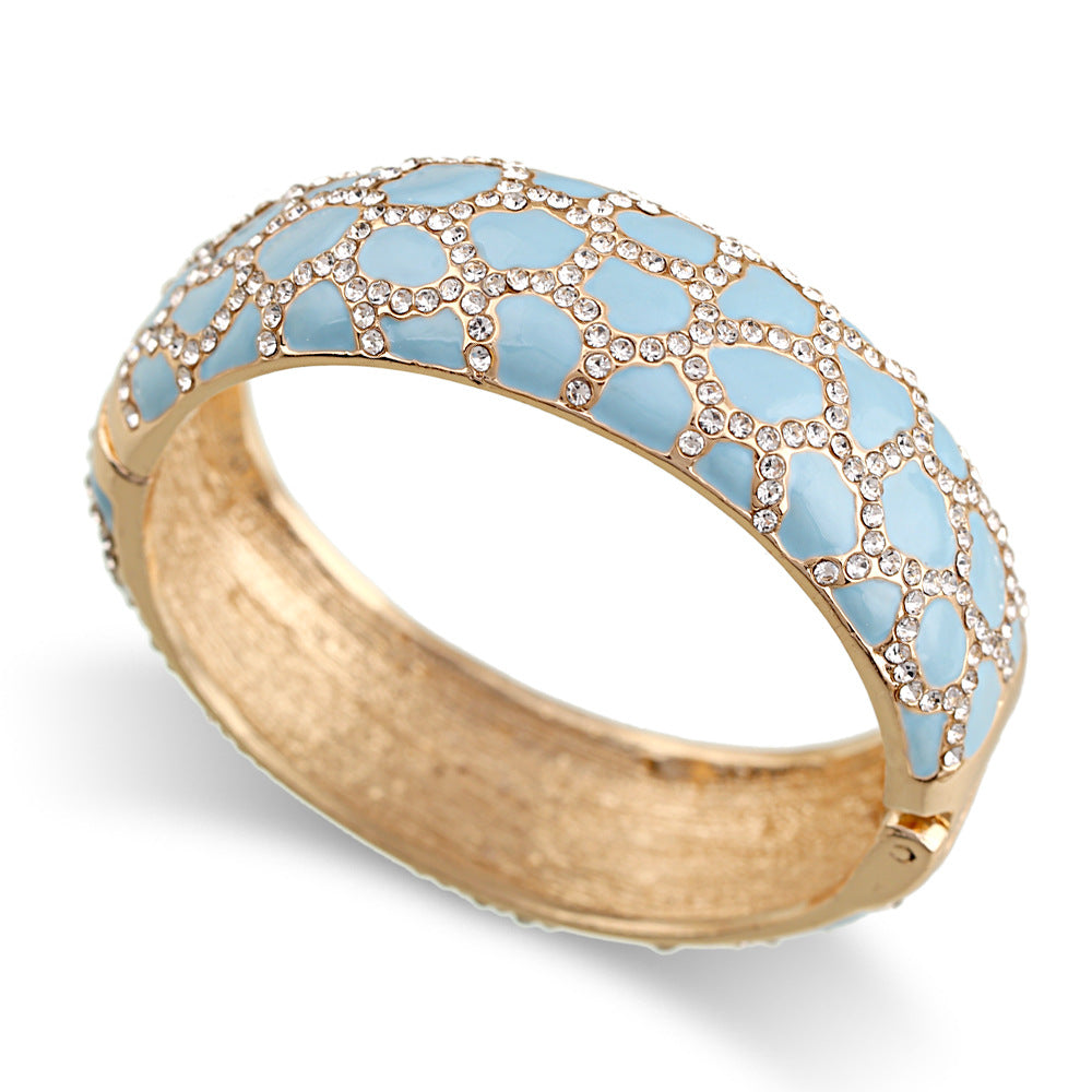 Leopard patterned enamel full diamond drop glaze fashionable alloy open bracelet in 6 colors - V.I.P Digital Presence