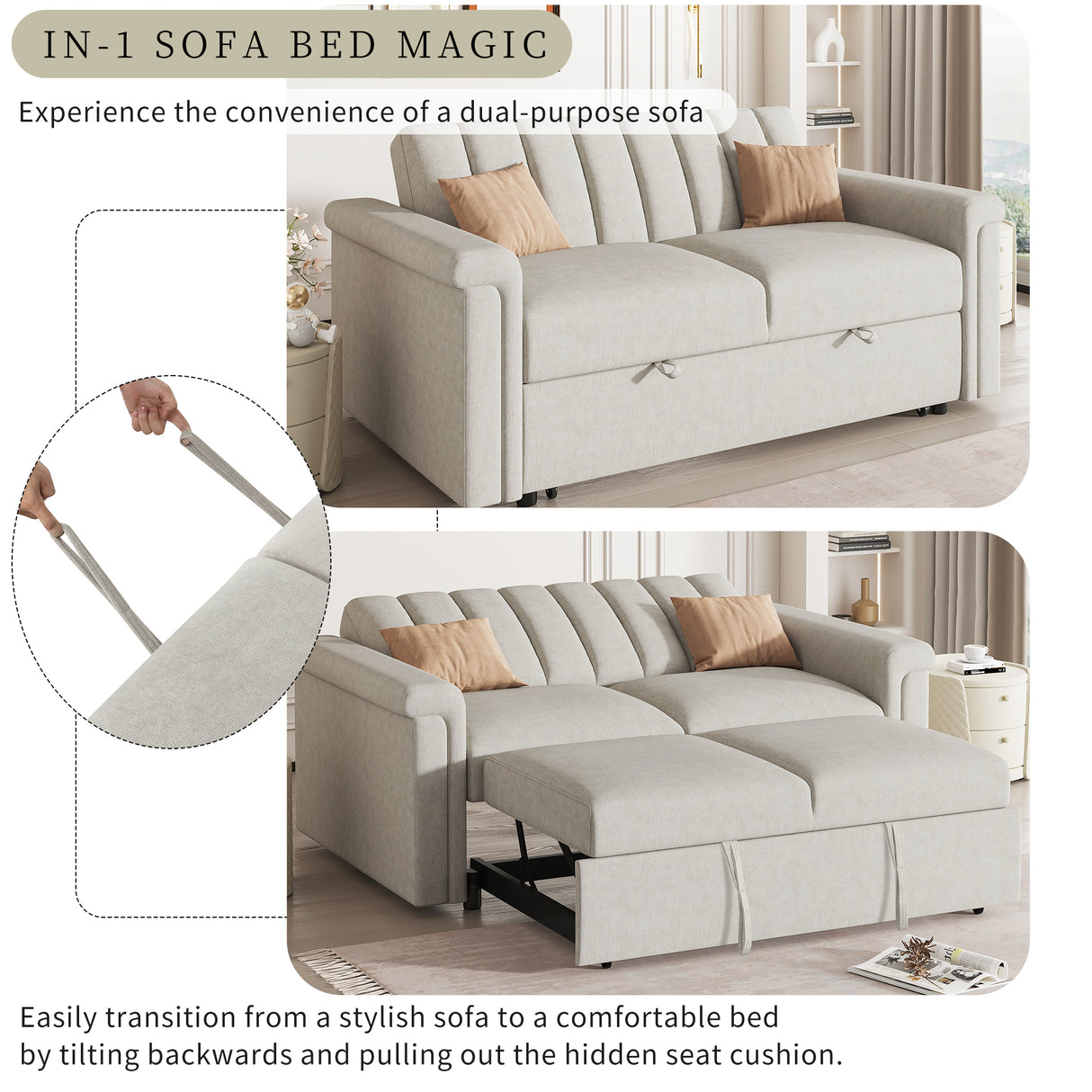 U_STYLE Convertible Soft Cushion Sofa Pull Bed ,for Two People to Sit On - V.I.P Digital Presence