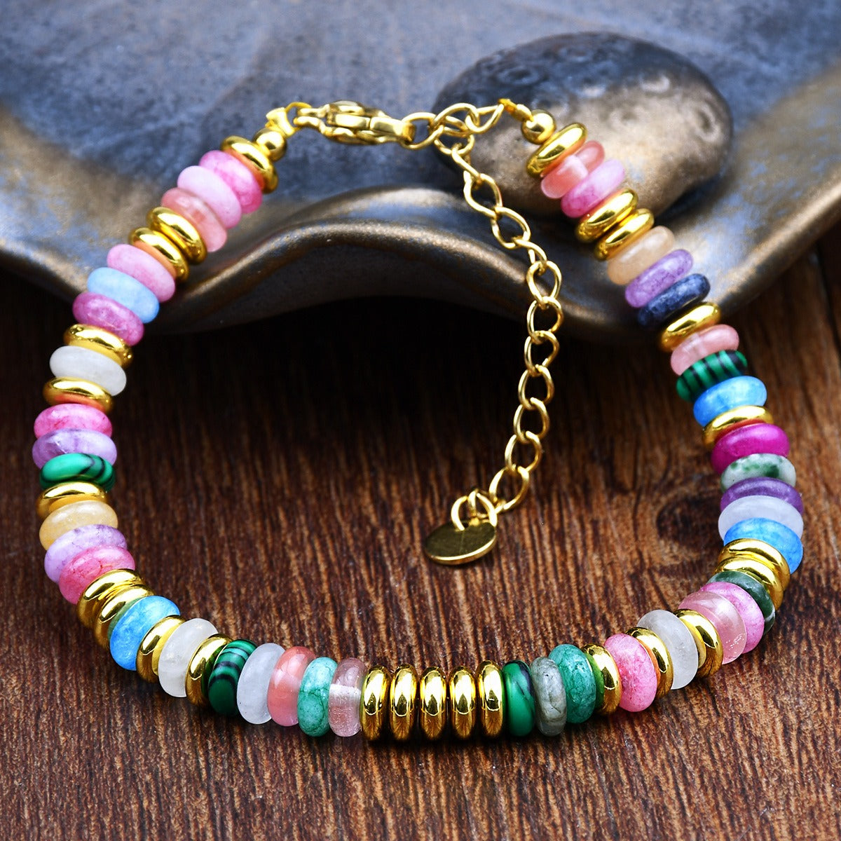 Ins style dopamine colored natural stone bead bracelet for women niche and high-end non fading crystal bracelet - V.I.P Digital Presence