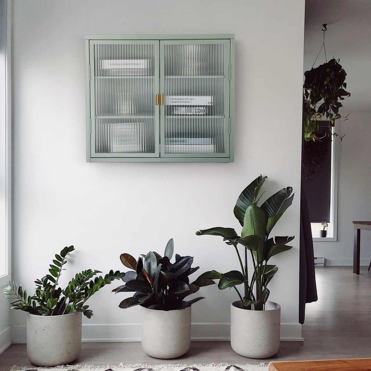 Retro Style Haze Double Glass Door Wall Cabinet With Detachable Shelves for Office Dining Room Living Room Kitchen