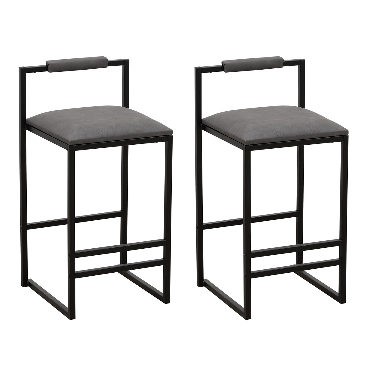 Set of 2 Counter Height Barstools Kitchen Island Stools (Gray with Back)