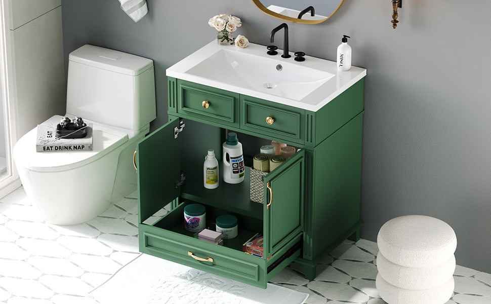 30 inch uncovered bathroom vanity with soft closed door, limited to solid wood frame bathroom storage cabinet green - V.I.P Digital Presence