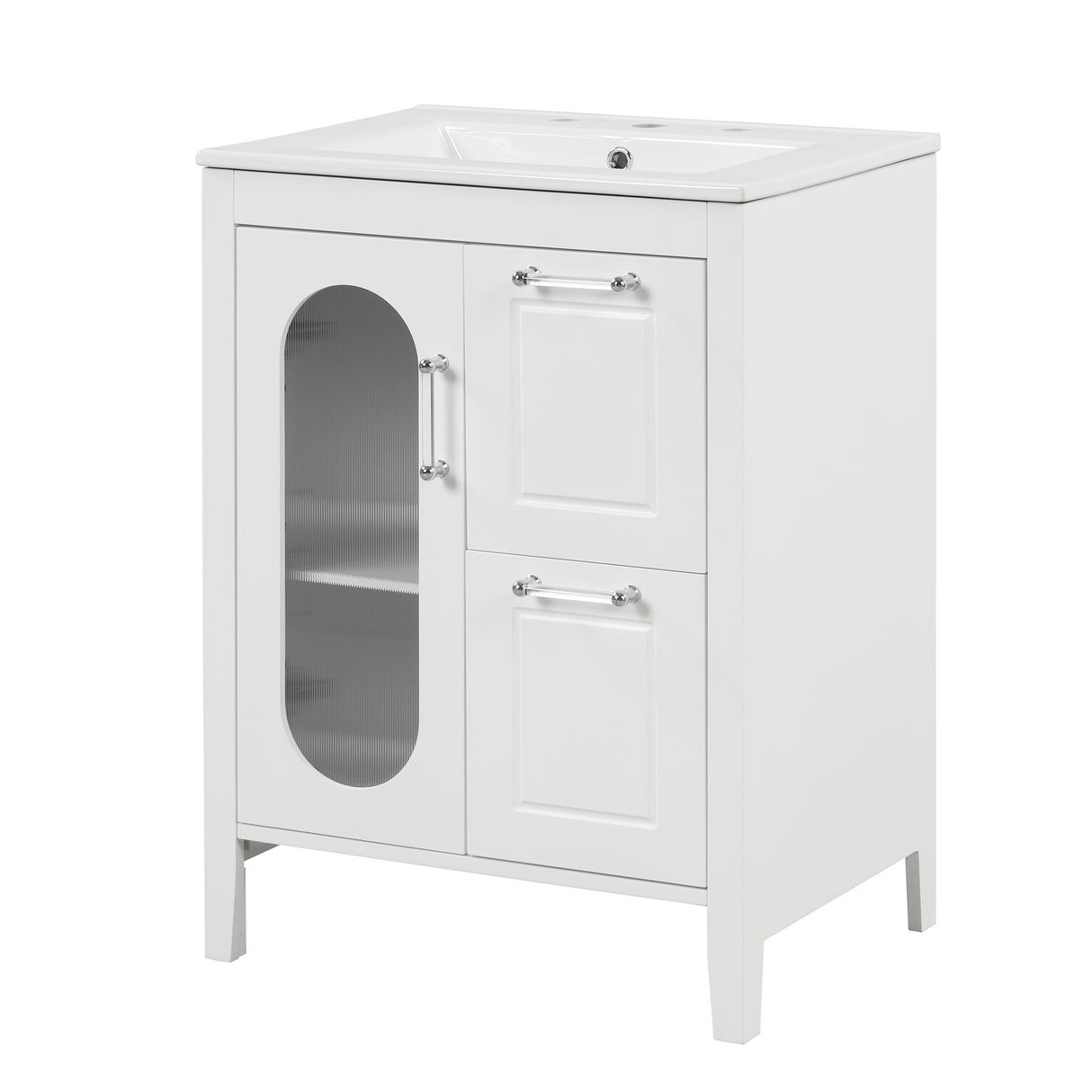 24" Bathroom Vanity with Sink, Bathroom Vanity Cabinet with Two Drawers and Door, Adjustable Shelf, Solid Wood and MDF, White - V.I.P Digital Presence