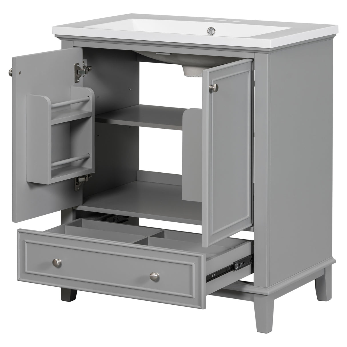 30inchgrey Bathroom Vanity with Sink ComboMulti-functional Bathroom Cabinet with Doors and Drawer Solid Frame and MDF Board - V.I.P Digital Presence