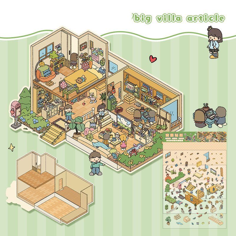 Landscape stickers large 3D stereoscopic scene collage miniature scene ledger stickers DIY stickers