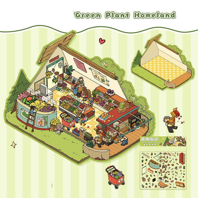 Landscape stickers large 3D stereoscopic scene collage miniature scene ledger stickers DIY stickers