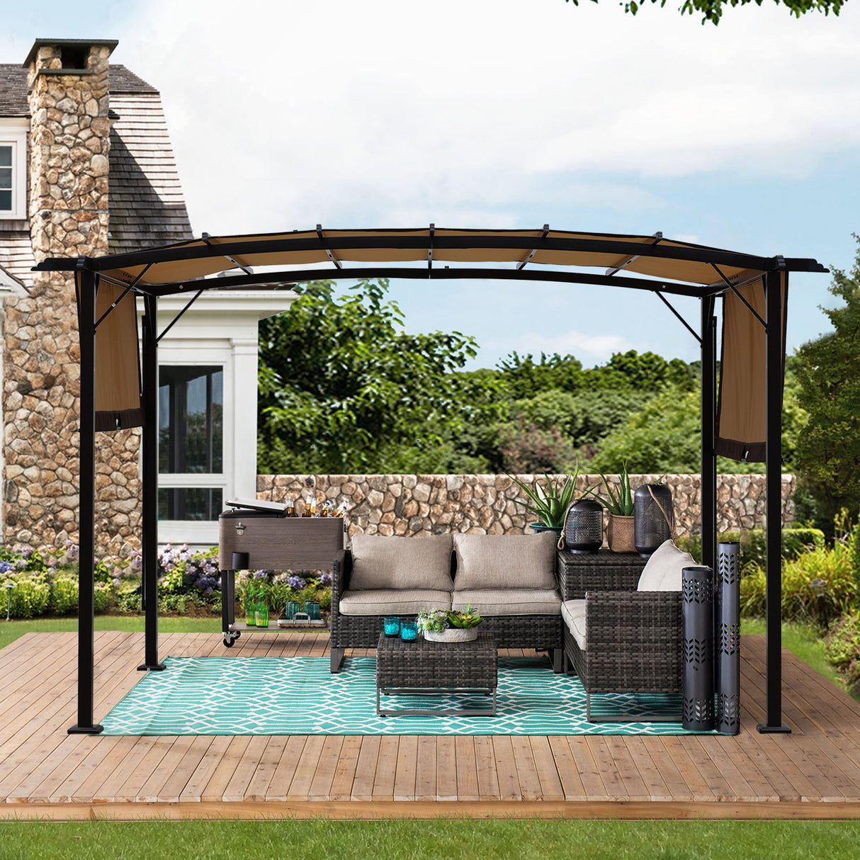 12 x 9 Ft Outdoor Pergola Patio Gazebo,Retractable Shade Canopy,Steel Frame Grape Gazebo,Sunshelter Pergola for Gardens - V.I.P Digital Presence