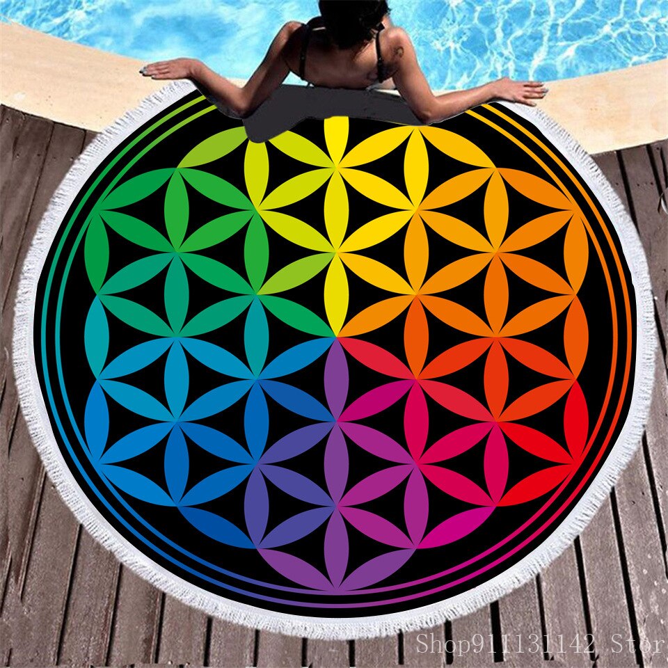 3d Bohemian Tai Chi Animal Digital Print Round Ribbon Beach Towel Swimming Yoga Picnic Mat Bikini Covered Napkin