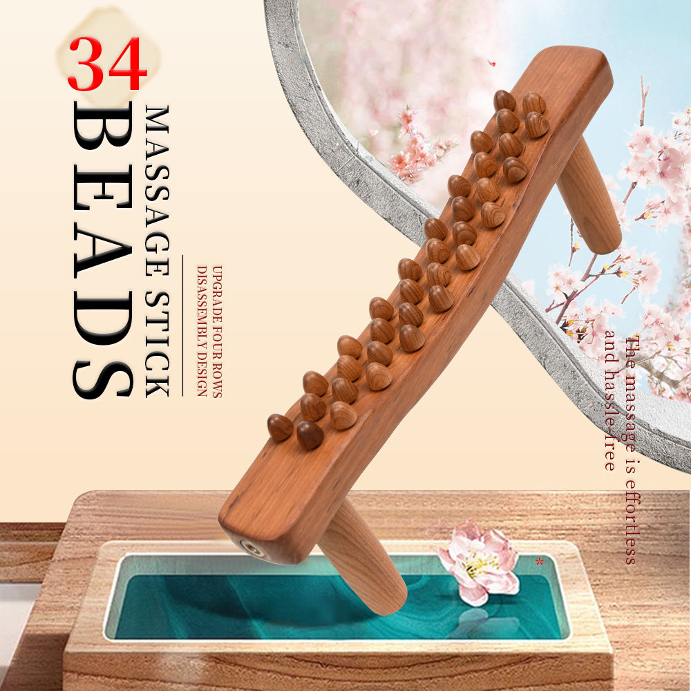 Handheld 34 Beads Home Massaging Device wood stick massage tool Body Massage Wooden Guasha Tool for Relaxation - V.I.P Digital Presence