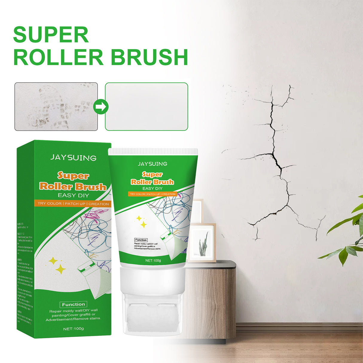 Wall Repair Paint: White Wall Repair Roller Brush Moisture-Proof Peeling Cover Stains And Cracks Renovation Paint - V.I.P Digital Presence