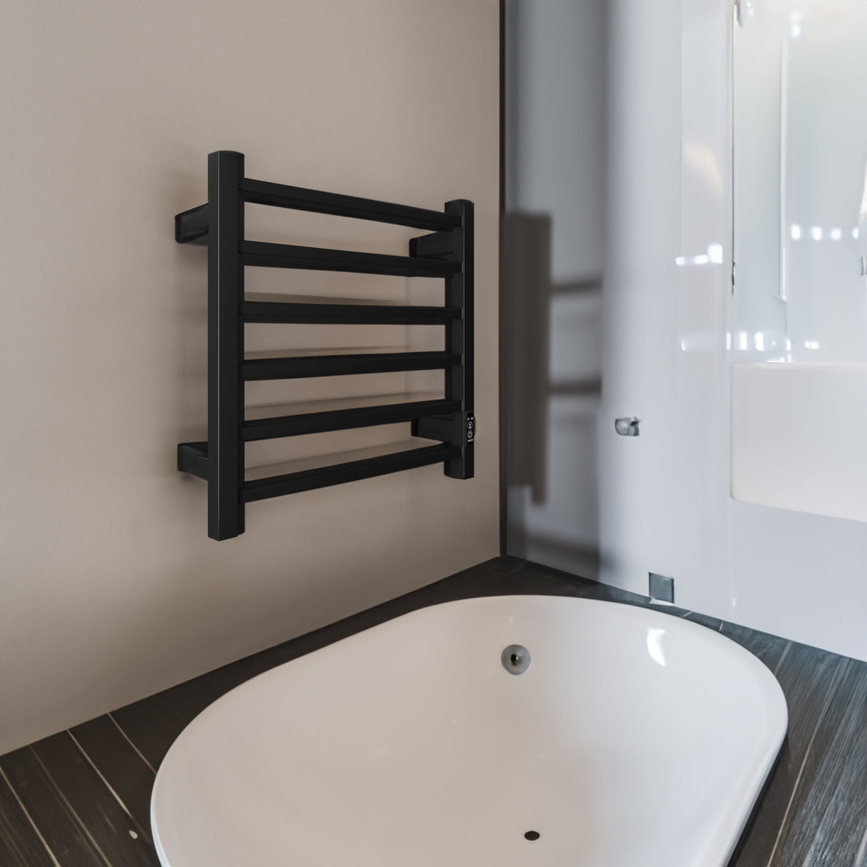 Towel Warmer 6 Bar Electric Heated Towel Rack Wall Mount Plug-in/Bath Towel Heater Matt-Black - Timer - V.I.P Digital Presence