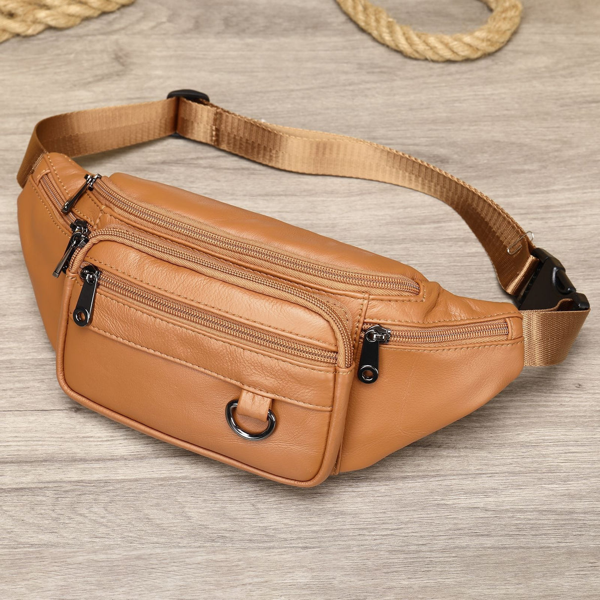 Men's sheepskin waist bag outdoor black mobile phone sheepskin bag leisure sports crossbody chest bag - V.I.P Digital Presence