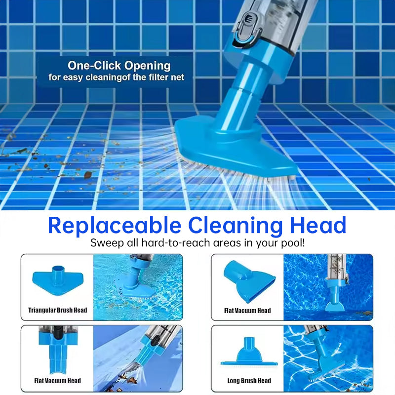 Rechargeable hand pool vacuum for spas/hot tubs/small pools, with auto immersion detector & bristle nozzle. - V.I.P Digital Presence