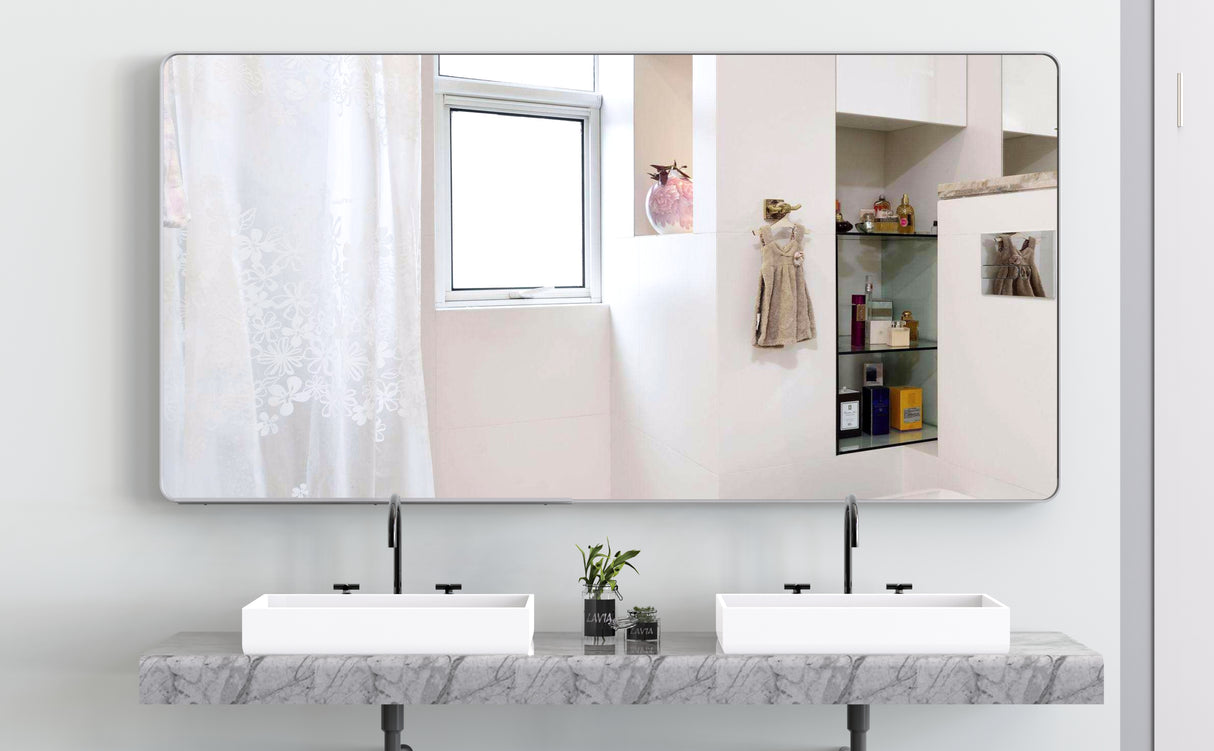 Large bathroom mirror with movable tray wall mounted mirror, vertically and horizontally suspended aluminum frame wall mounted m - V.I.P Digital Presence