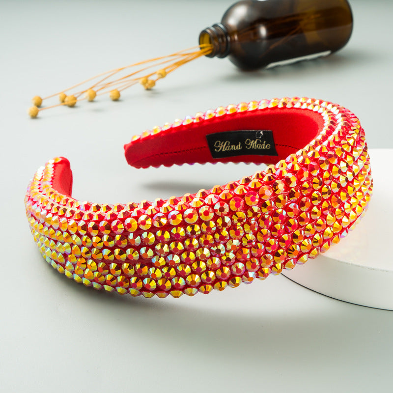 Ins Super Flash Full Drill 4.5cm Wide Brimmed Headdress Thickened Sponge Solid Color Headband Ladies Press Release Art Headband - V.I.P Digital Presence