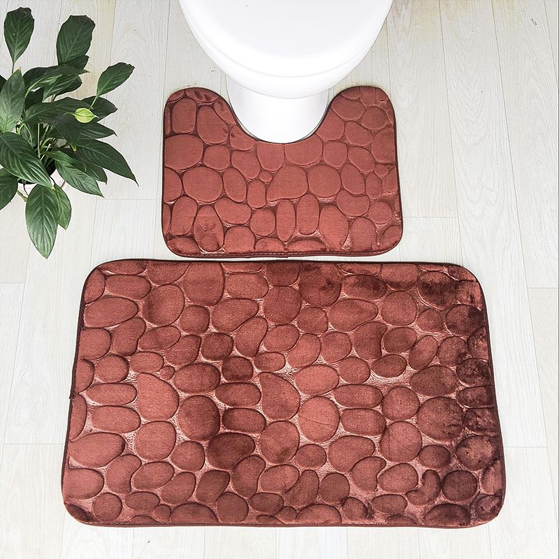 Embossed Stone Two-Piece Bathroom Toilet Floor Mat PVC Non-Slip Absorbent Carpet Door Mat - V.I.P Digital Presence