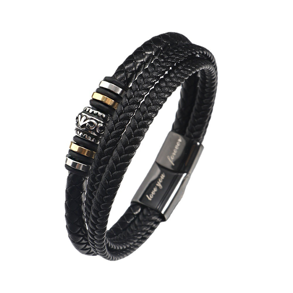 Stainless steel multi-layer woven bracelet men's titanium steel fashionable leather bracelet engraved gift - V.I.P Digital Presence