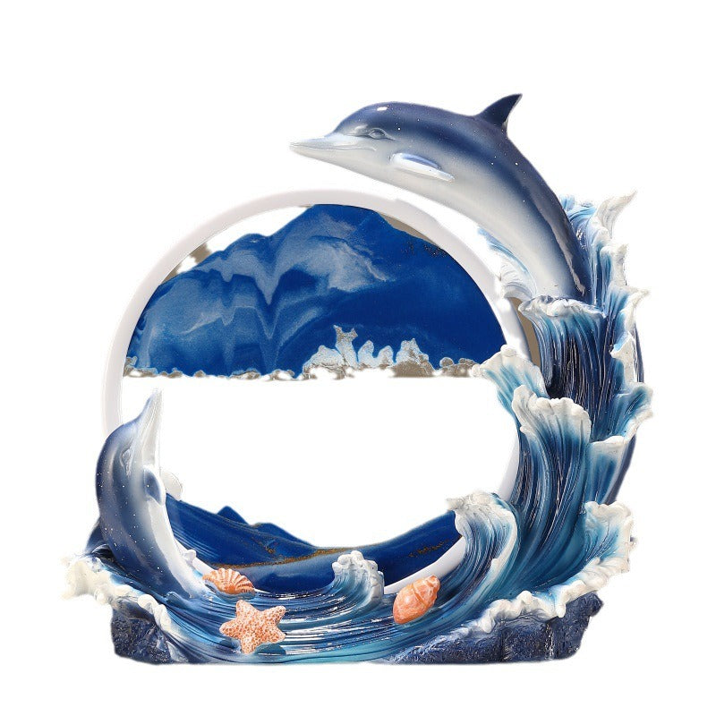 Dolphin Flowing Sand Painting Hourglass Ornament Large Living Room TV Wine Cabinet Office - V.I.P Digital Presence